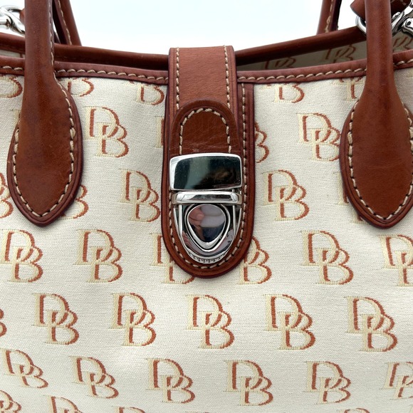 Dooney & Bourke Signature Canvas Leather Monogram Satchel DB Monogram Bag Cream - Picture 4 of 10